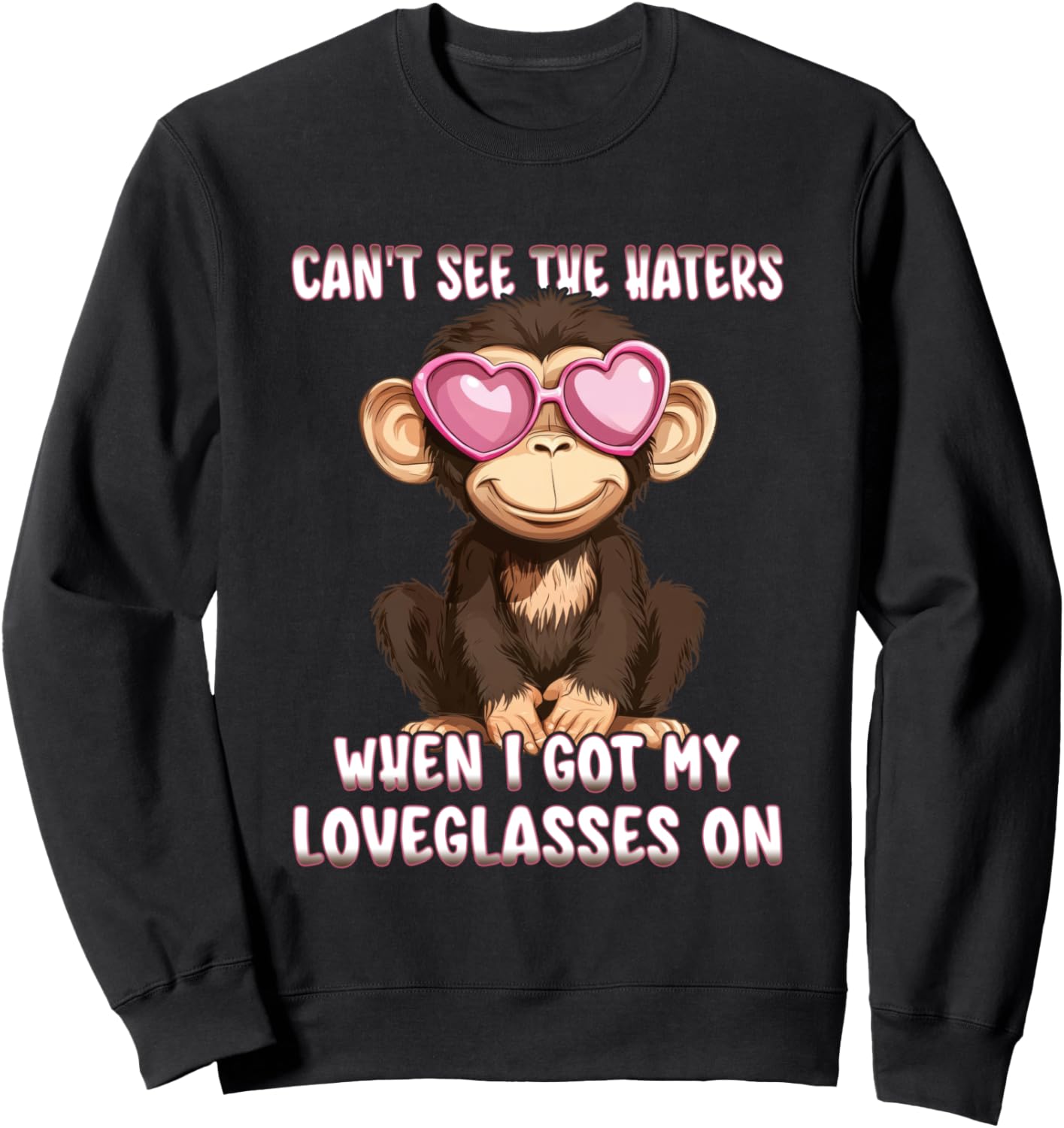 

Не вижу хейтеров. Очки любви на обезьяне. Толстовка с очками любви Positive Vibes Heart Glasses Monkey Humor, черный
