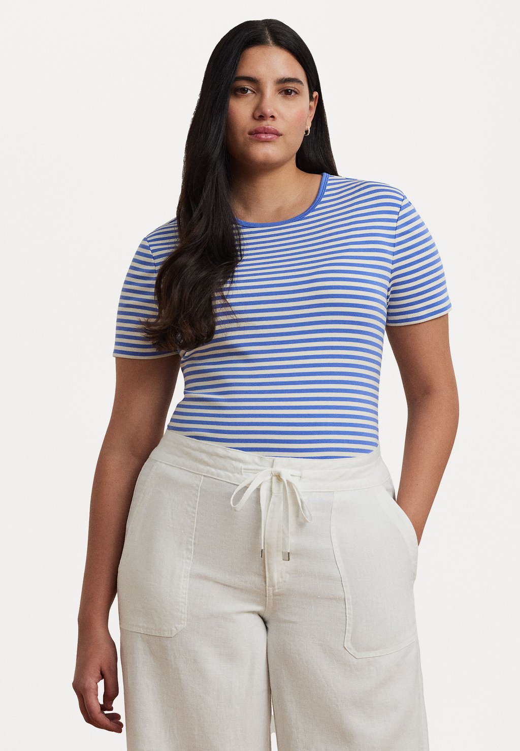 

Футболка с принтом ALLI STRIPED STRETCH COTTON CREWNECK TEE Lauren Ralph Lauren Woman, синий
