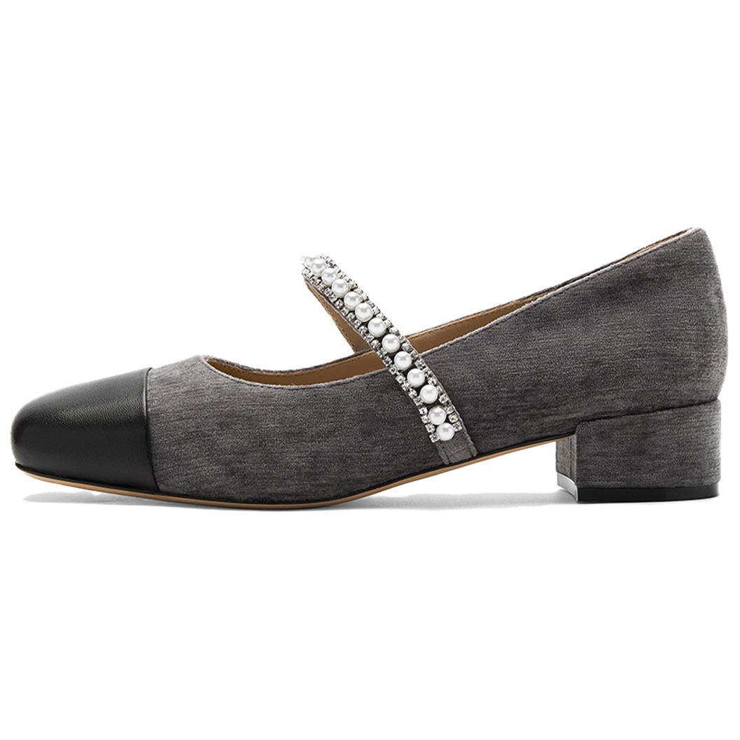 NINE WEST Черно-серые женские туфли Мэри Джейн на массивном каблуке 3,5 см, цвет Black Gray