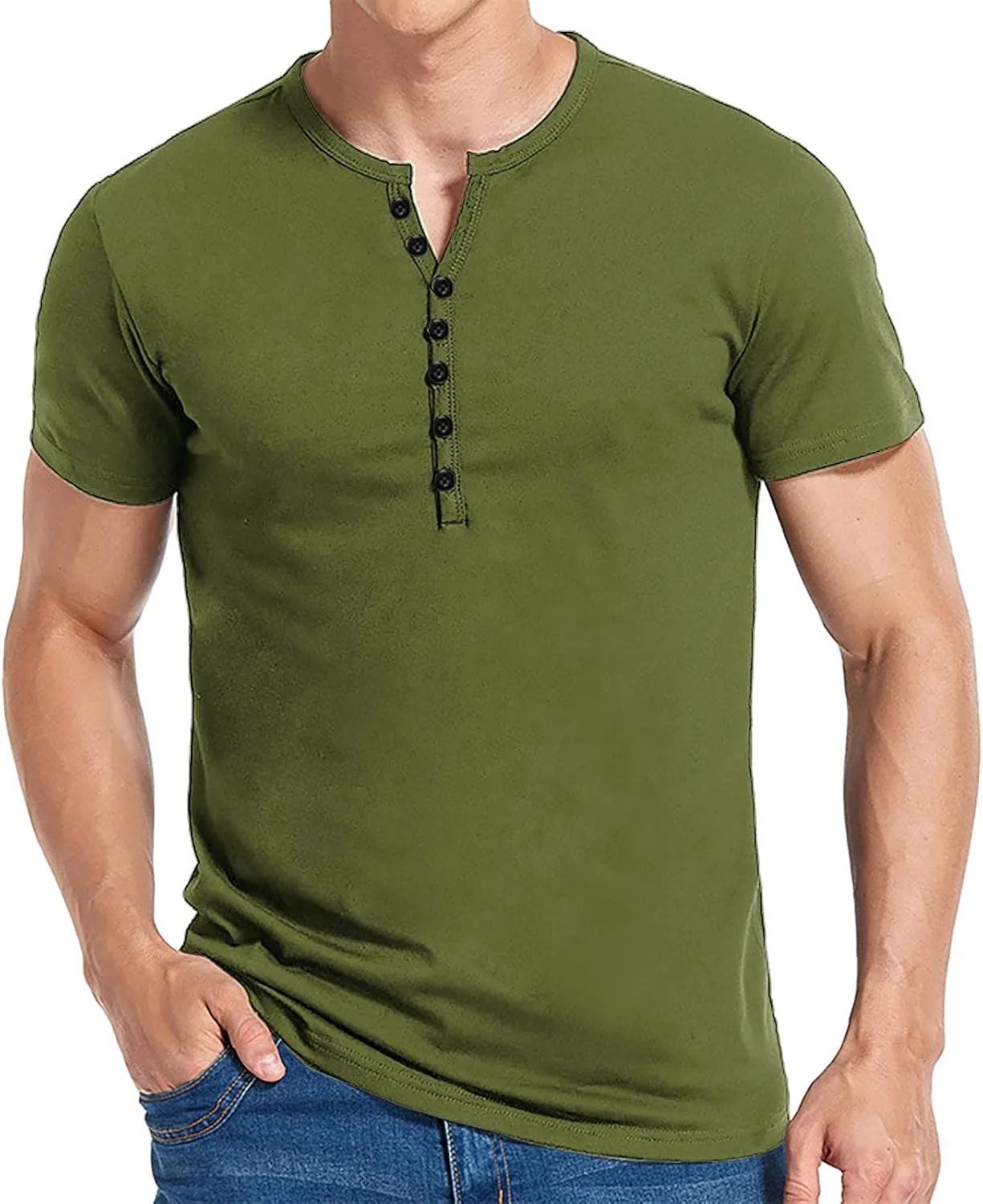 

Мужская футболка Henley из премиального хлопка с коротким рукавом tuduoms