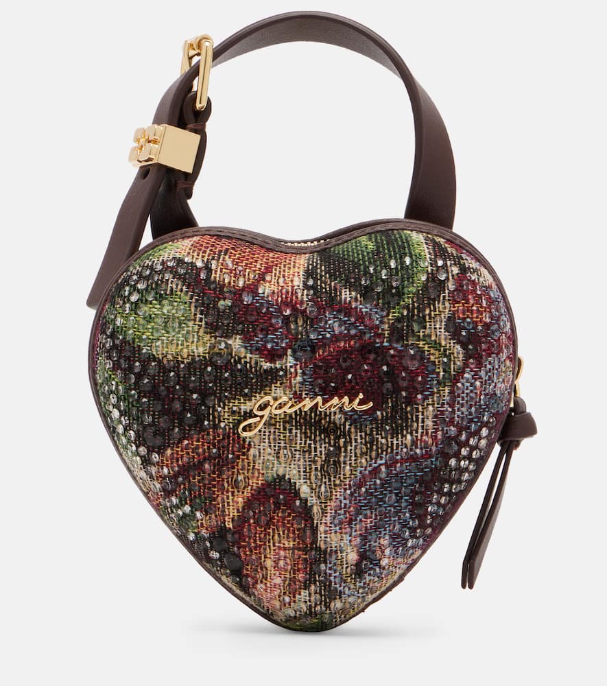 

Мини-сумка-тоут Nano Heart с декоративными элементами Ganni, Tawny Port