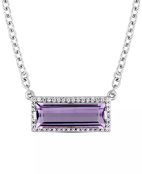 

Ожерелье с подвеской в виде прямоугольного гало из аметиста (2-1/5 карата tw) и белого сапфира (1/6 карата tw) длиной 18 дюймов из стерлингового серебра (также с голубым топазом) Macy'S, amethyst