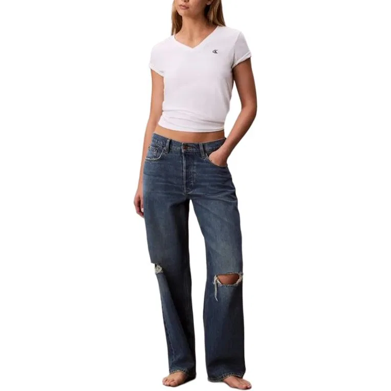 Футболка женская белая V-Neck Calvin Klein, White — фото 4