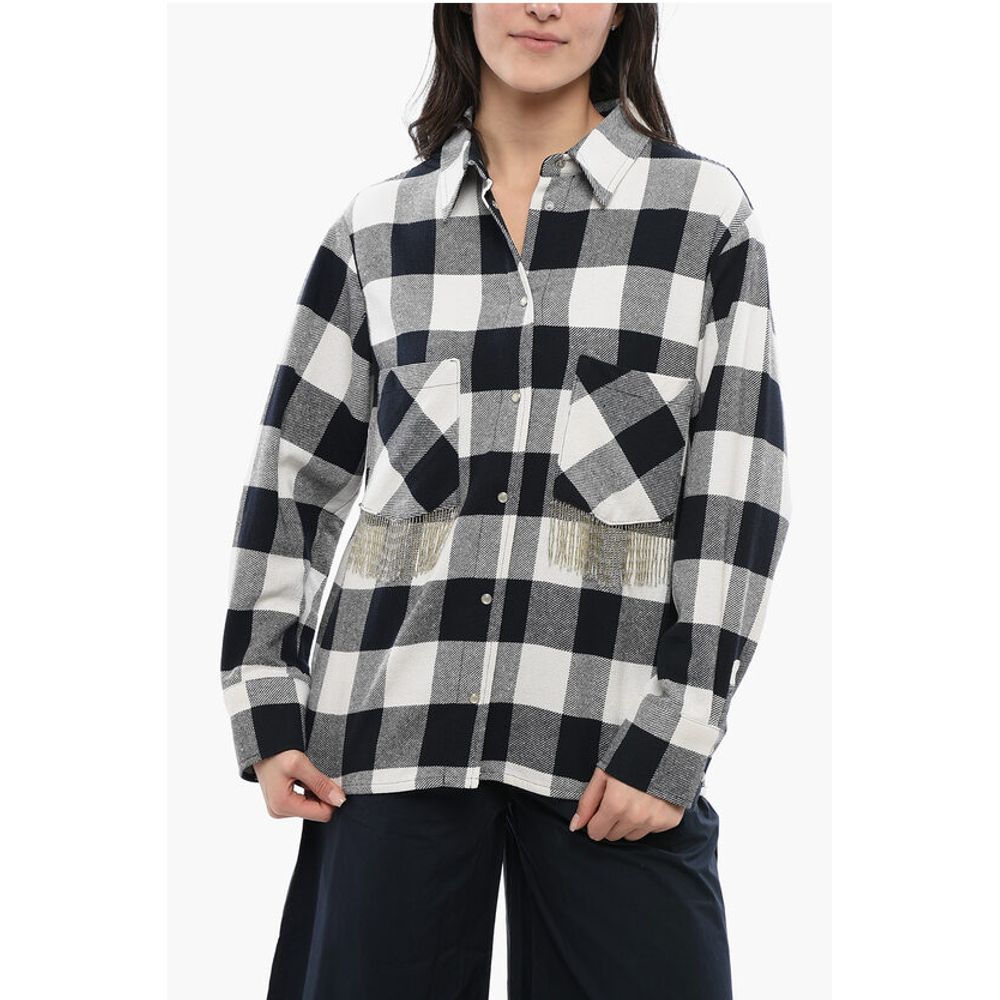 

Рубашка из хлопковой смеси в клетку с бахромой Woolrich, Black and White