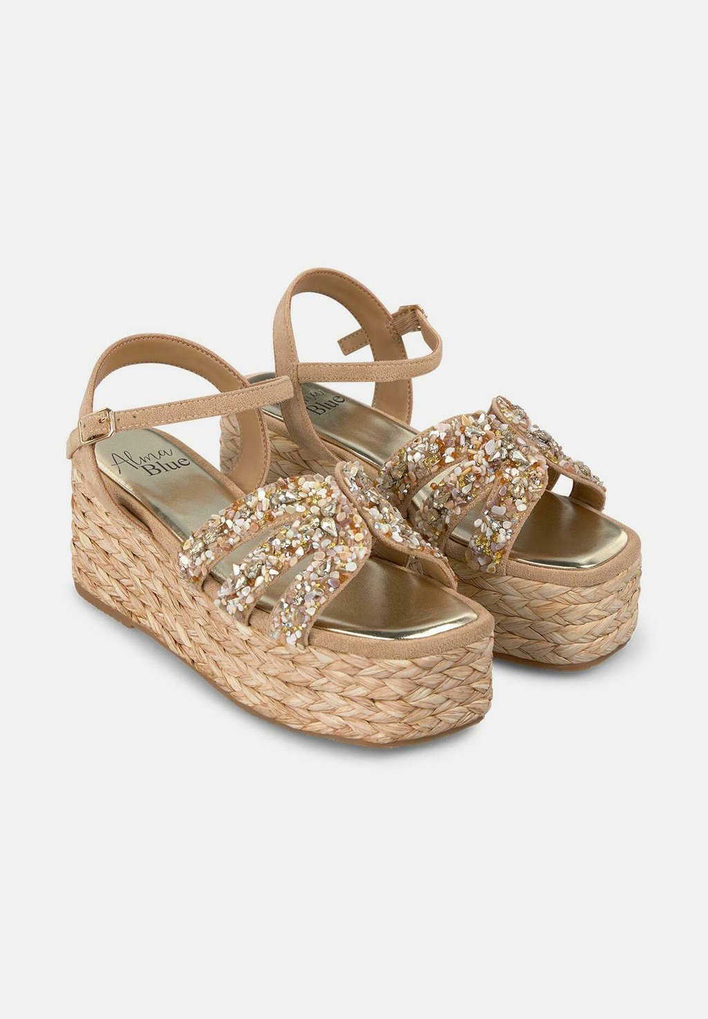 Босоножки на танкетке CON PUNTERA Y CIERRE HEBILLA - Espadrilles Alma Blue, светло-коричневый — фото 2