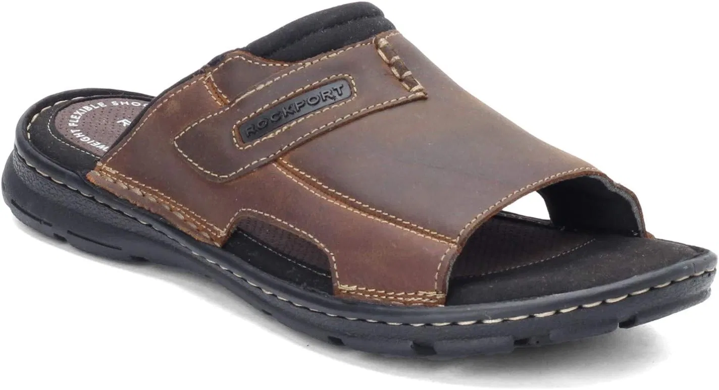 Мужские кожаные сандалии Rockport Darwyn Slide 2, Brown Ii Leather