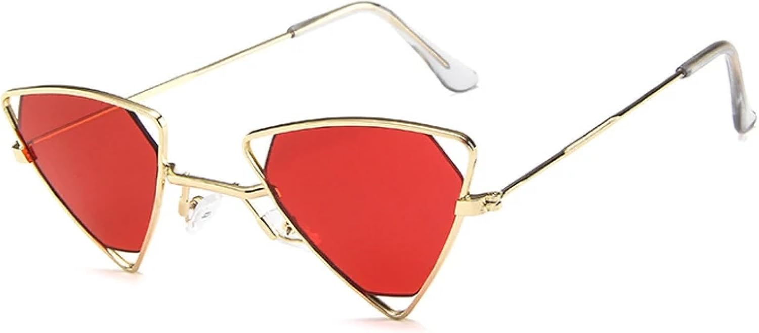 

Ретро-солнцезащитные очки в форме треугольника из сплава, ажурные, для женщин и мужчин, в стиле панк, роскошные, для активного отдыха, вождения, летнего отдыха и путешествий, с защитой от УФ-излучения UV400 TKKTLLT, Gold Red