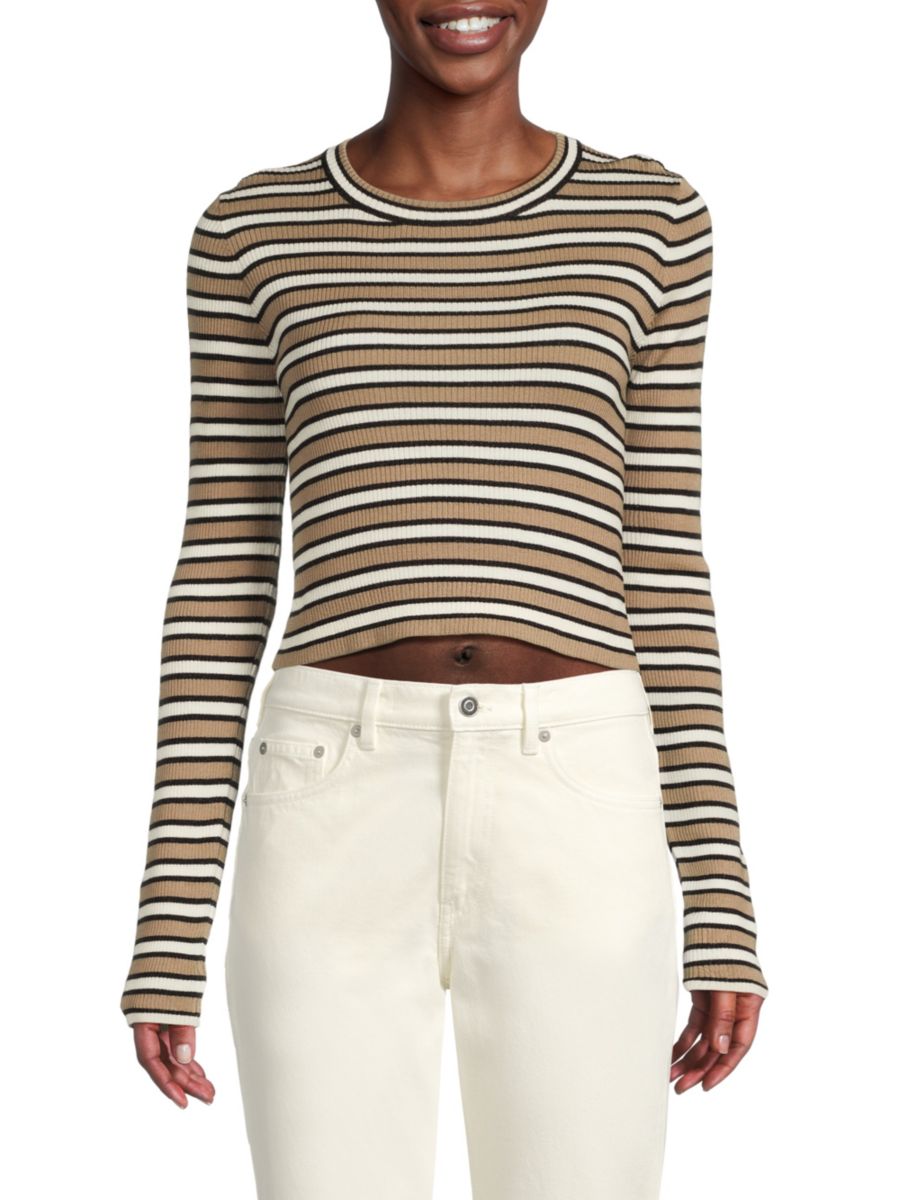 

Укороченный топ из натуральной шерсти в полоску в рубчик Brunello Cucinelli, цвет Medium Brown