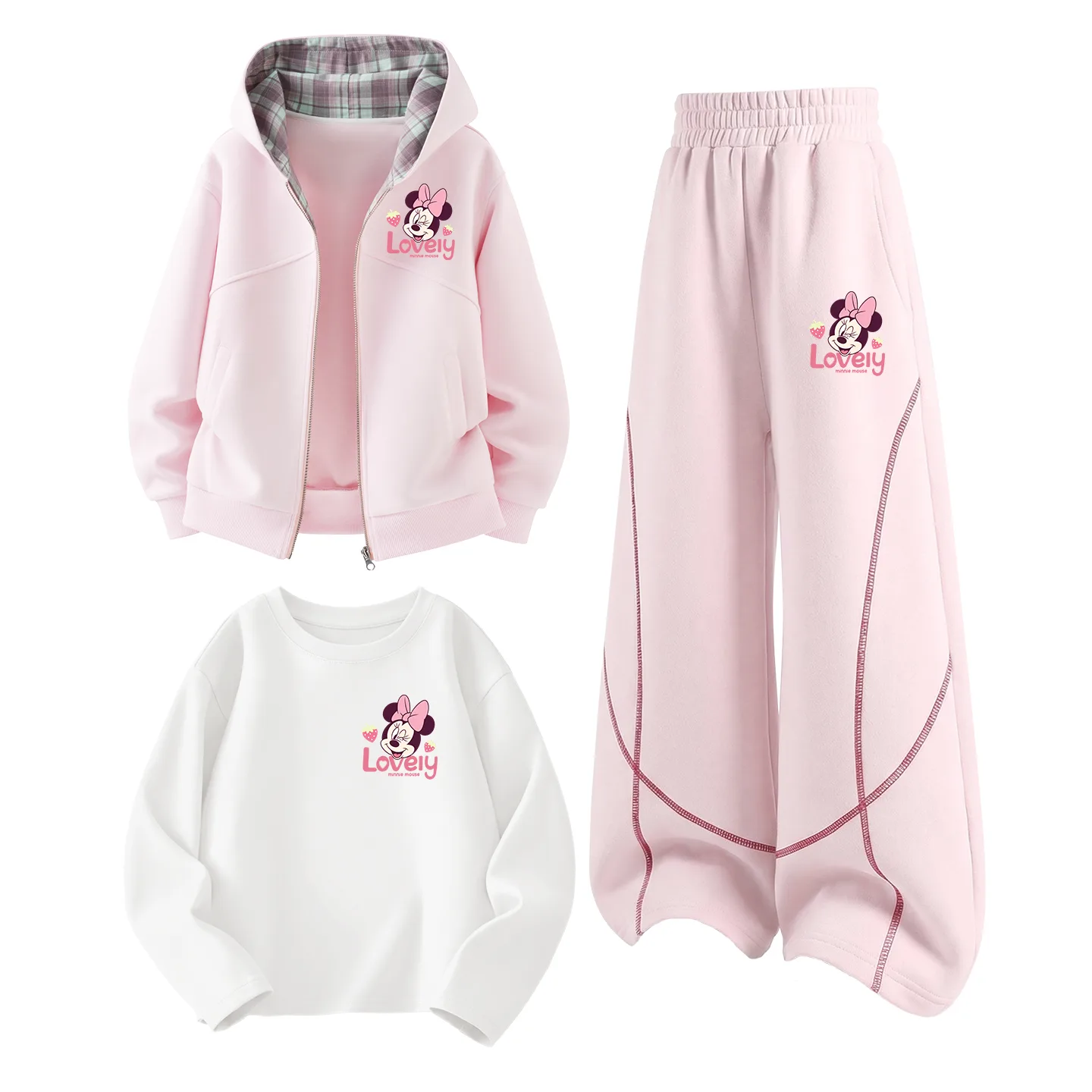 Детский спортивный комплект из 3 предметов Disney, Di Xin Tian K Cherry Blossom Pink+Di Xin Tian K Cherry Blossom Pink+Di Xin Tian K White
