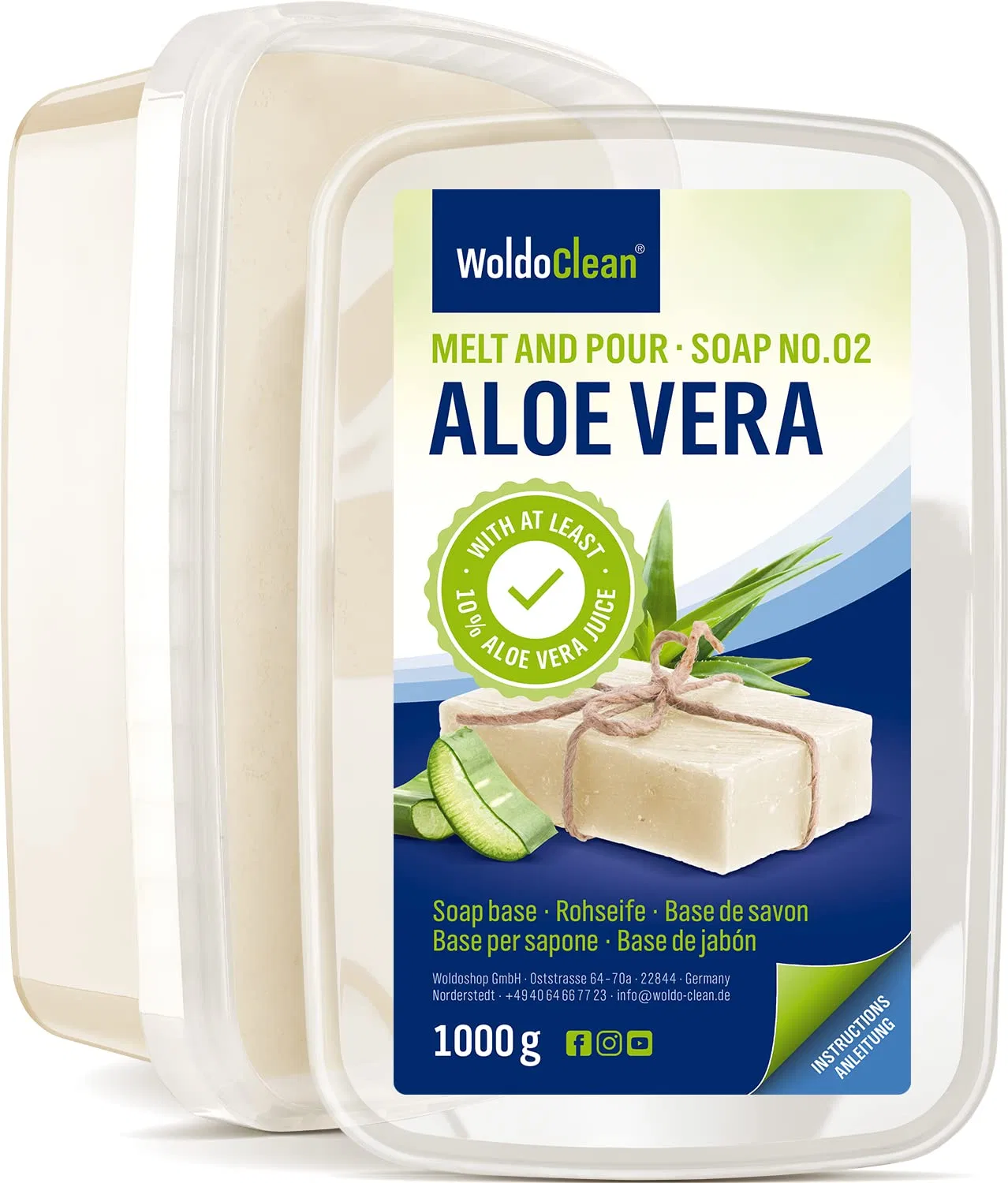 Прозрачная глицериновая мыльная основа с алоэ вера, 1 кг Woldoclean