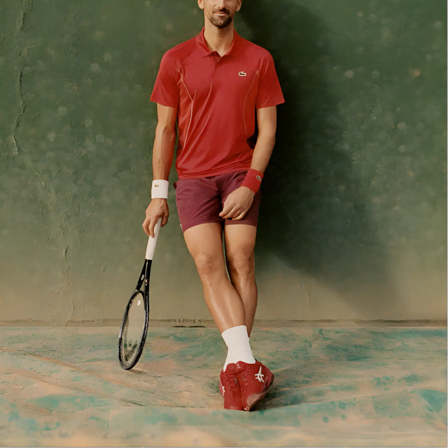 Футболка поло LACOSTE Djokovic Collaboration, мужская спортивная одежда, красный — фото 4