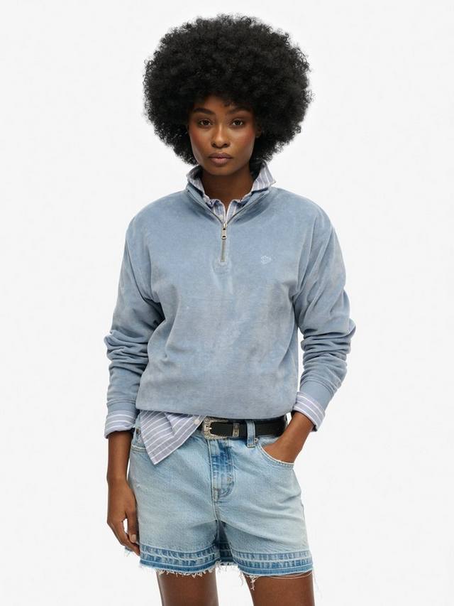 

Велюровый джемпер на молнии 1/2 дюйма Superdry, цвет Tidal Blue