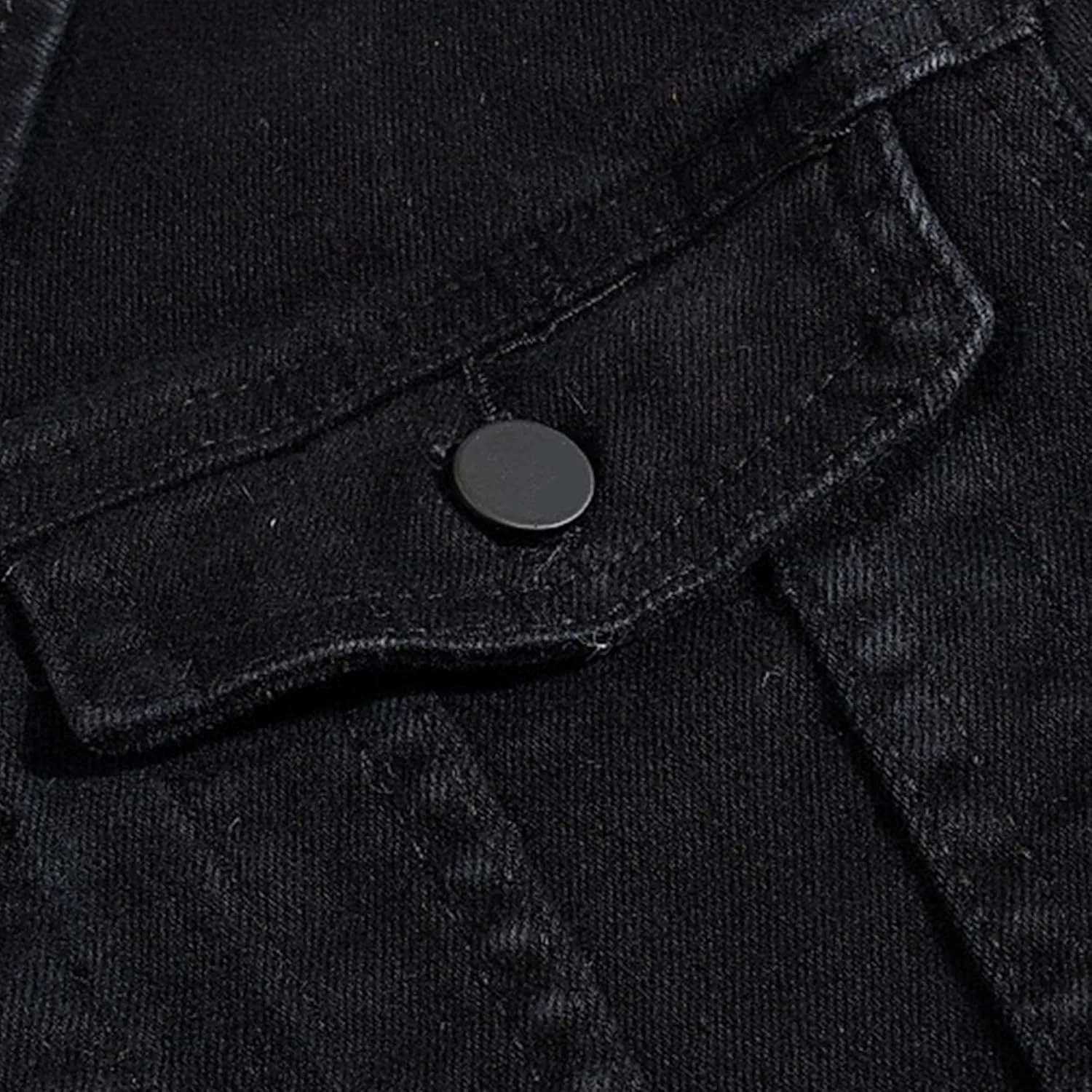 Мужская классическая однотонная модная джинсовая куртка на пуговицах Regular Fit Jean Trucker Jackets Generic, черный — фото 2