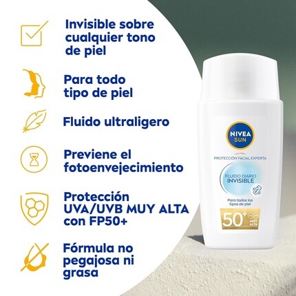 NIVEA SUN Невидимый дневной жидкий солнцезащитный крем для лица SPF 50+ 40 мл — фото 2