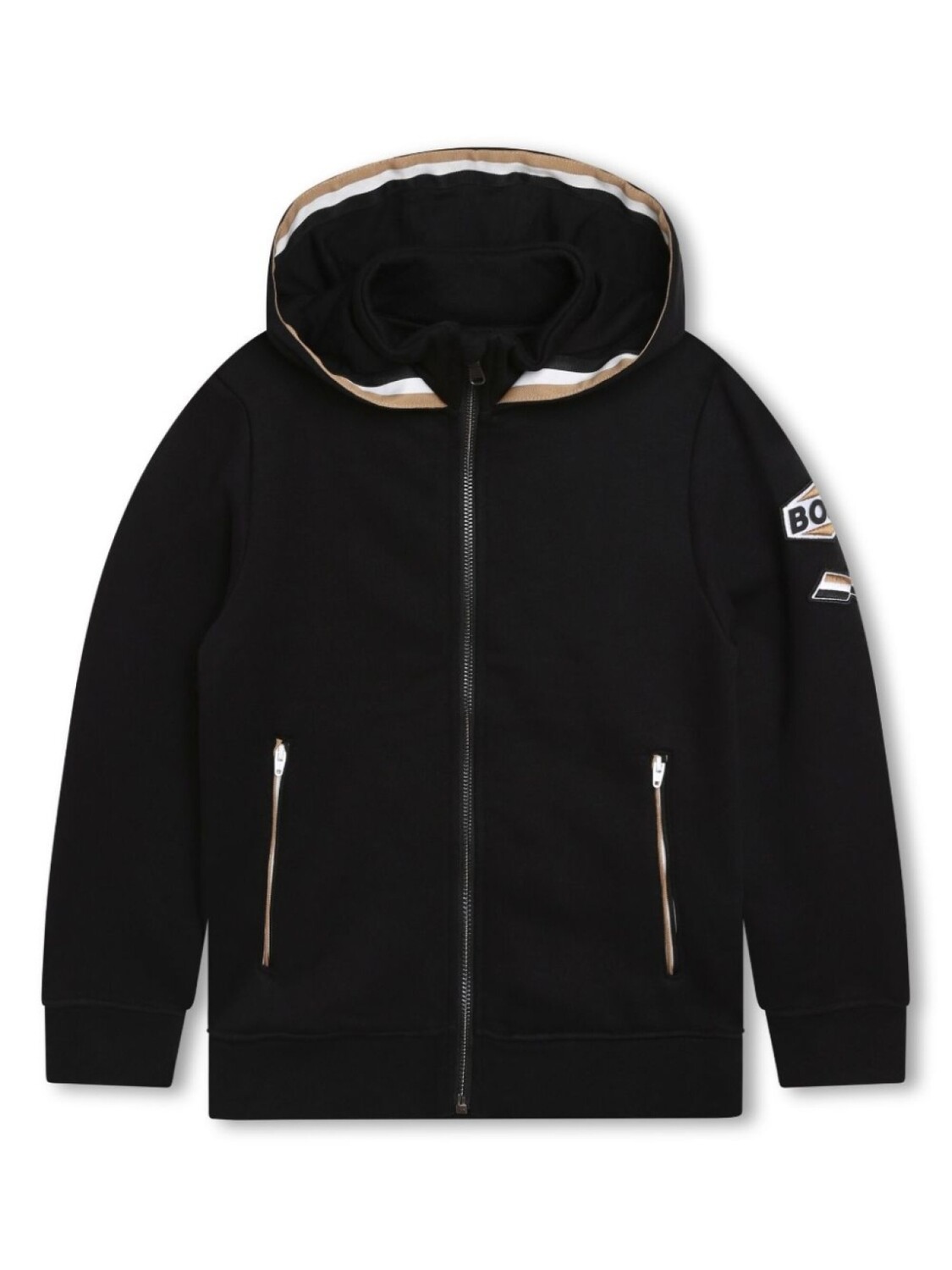 

BOSS Kidswear худи на молнии с нашивкой-логотипом, черный