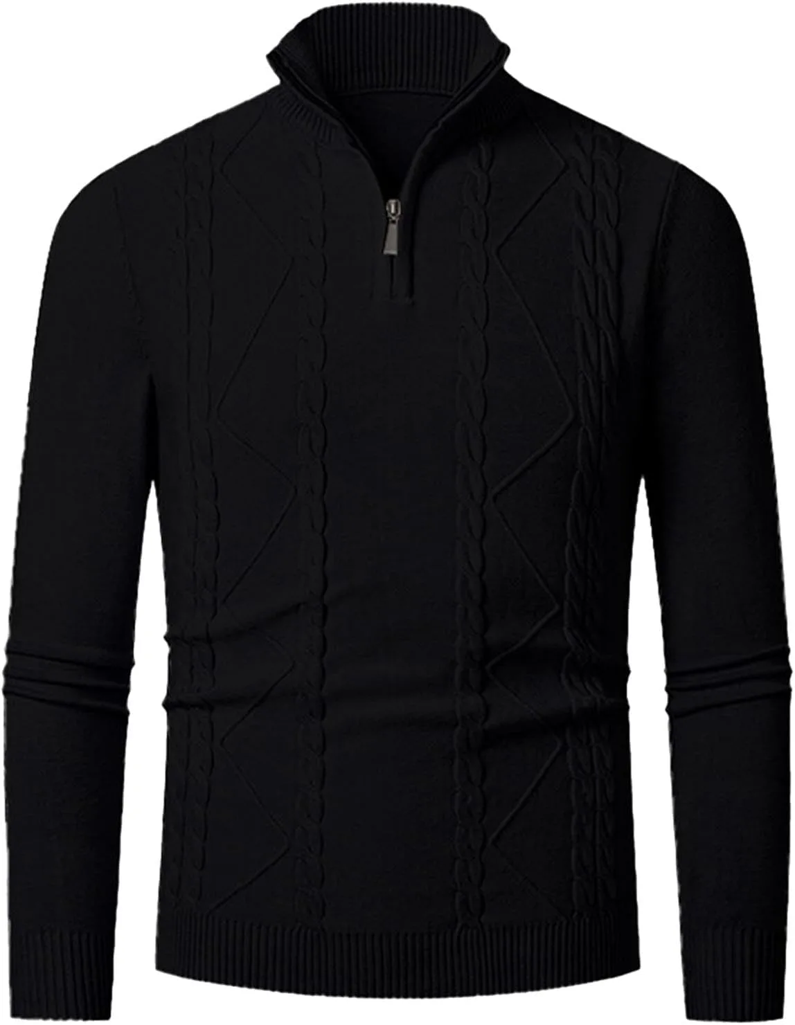 

Мужской свитер с четвертью молнии Slim Fit, кабельная вязка, водолазка