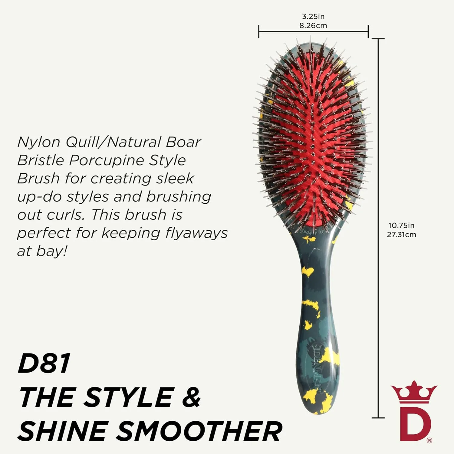Denman Boar Bristle Hair Brush - щетка для волос с натуральной щетиной для укладки, блеска и распутывания, для всех типов волос D81M, Wildcat — фото 2