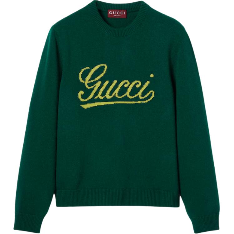 

Вязаный шерстяной свитер с интарсией GUCCI, темно-зеленый