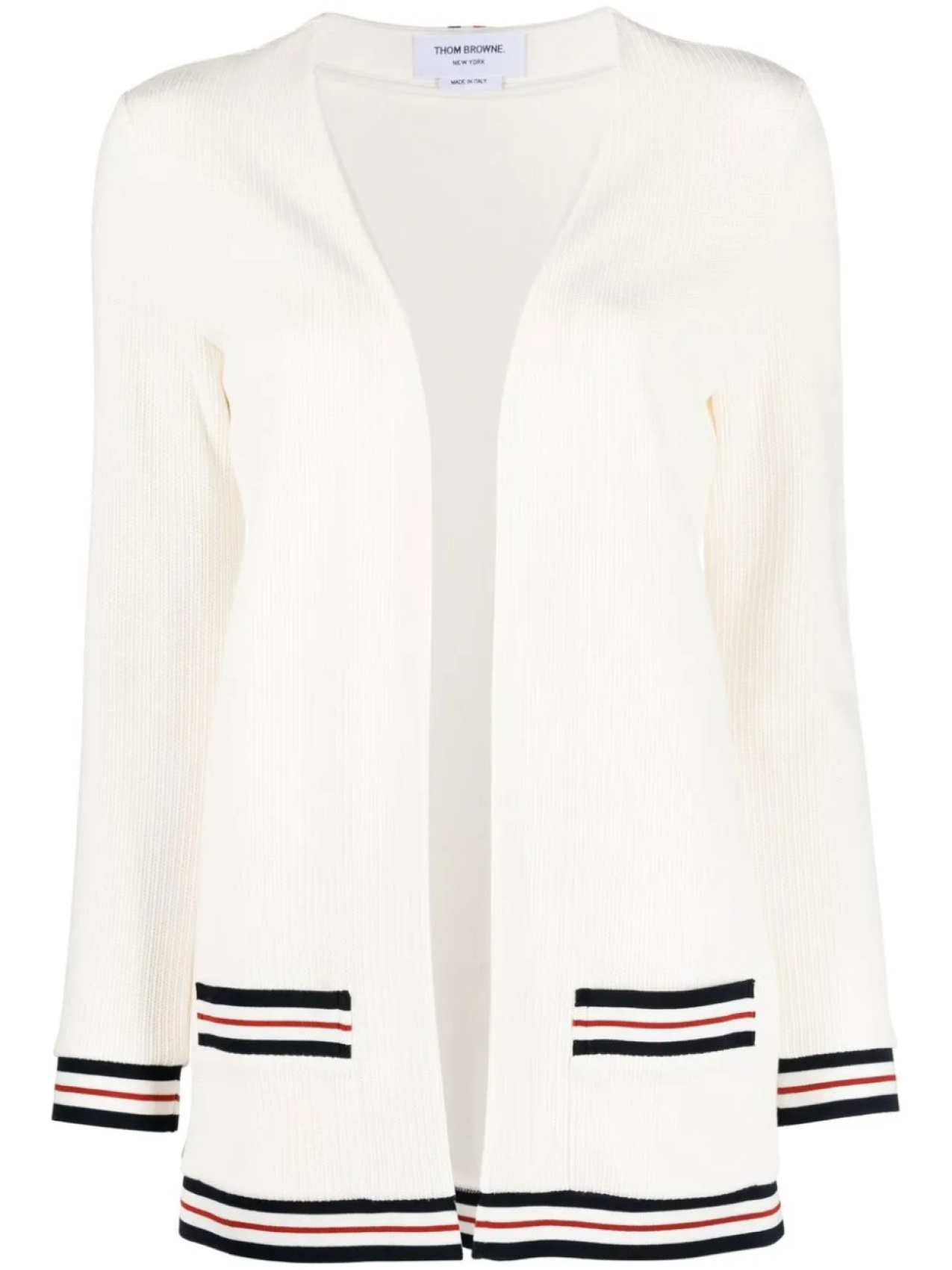 

Кардиган в рубчик с полосками RWB от Thom Browne, белый