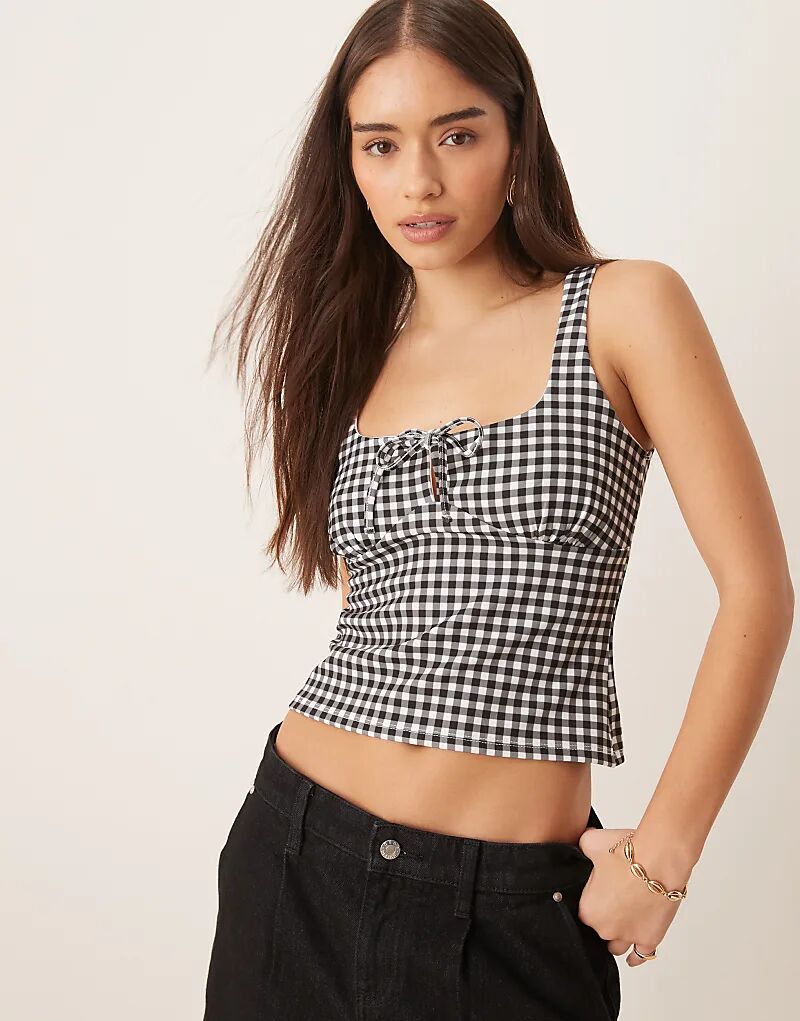 

Бюстгальтер-топ ASOS DESIGN Milk Maid с завязками и сборками, с принтом в черную клетку