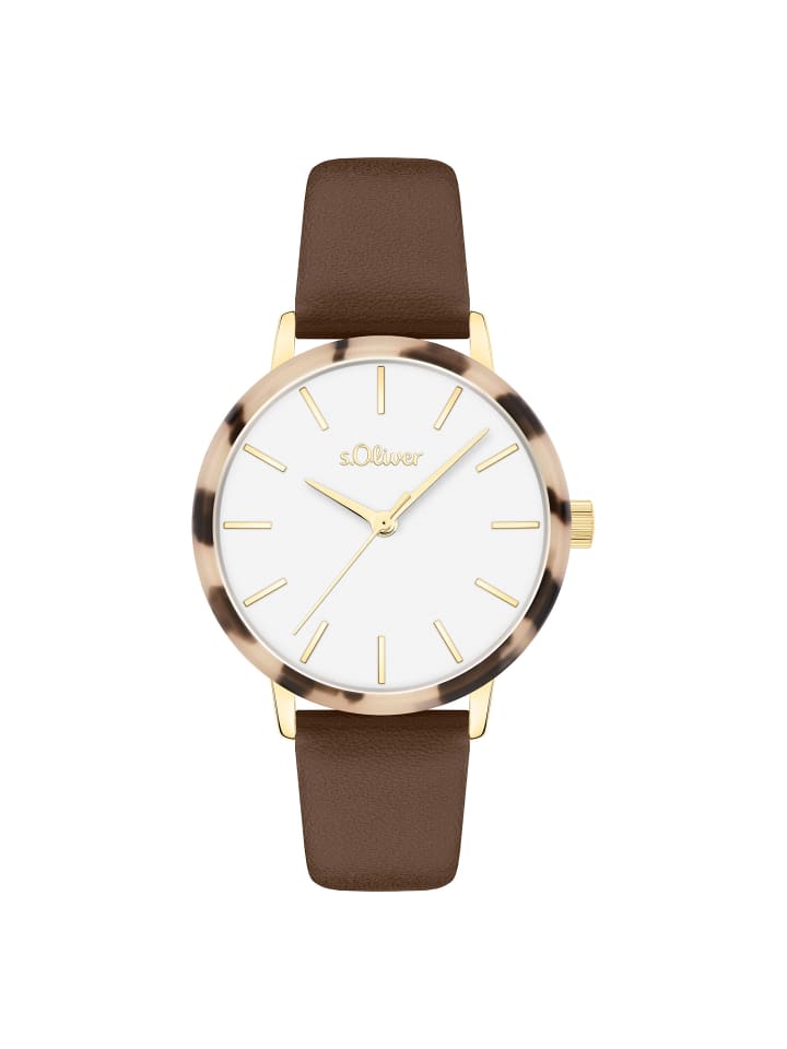 

s.Oliver Наручные часы со стильным безелем из ацетата коричневого цвета