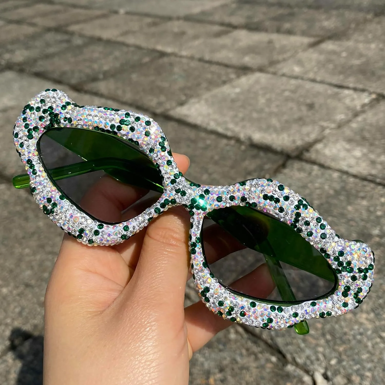 

Солнцезащитные очки «кошачий глаз» с кристаллами и стразами для женщин, сверкающая оправа, модные женские солнцезащитные очки с бриллиантами mincl, Green