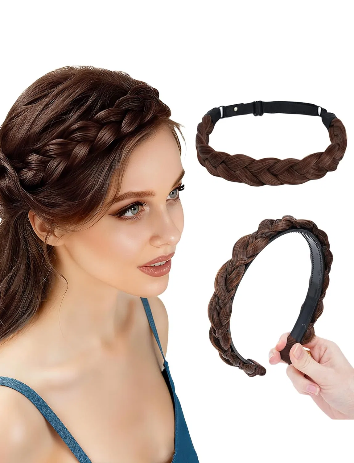 Набор из 2-х плетеных ободков для волос Honorhut, Dark Brown