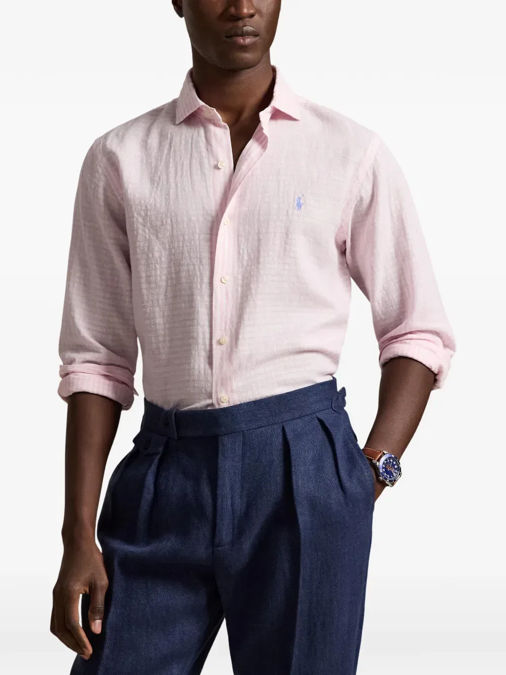 Полосатая рубашка из жатой ткани Polo Ralph Lauren, розовый — фото 3