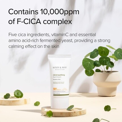 Cica Успокаивающий солнцезащитный крем Spf50+ Pa++++ 50 мл Корейский солнцезащитный крем для лица Веганский ежедневный уход, Mary&May — фото 3