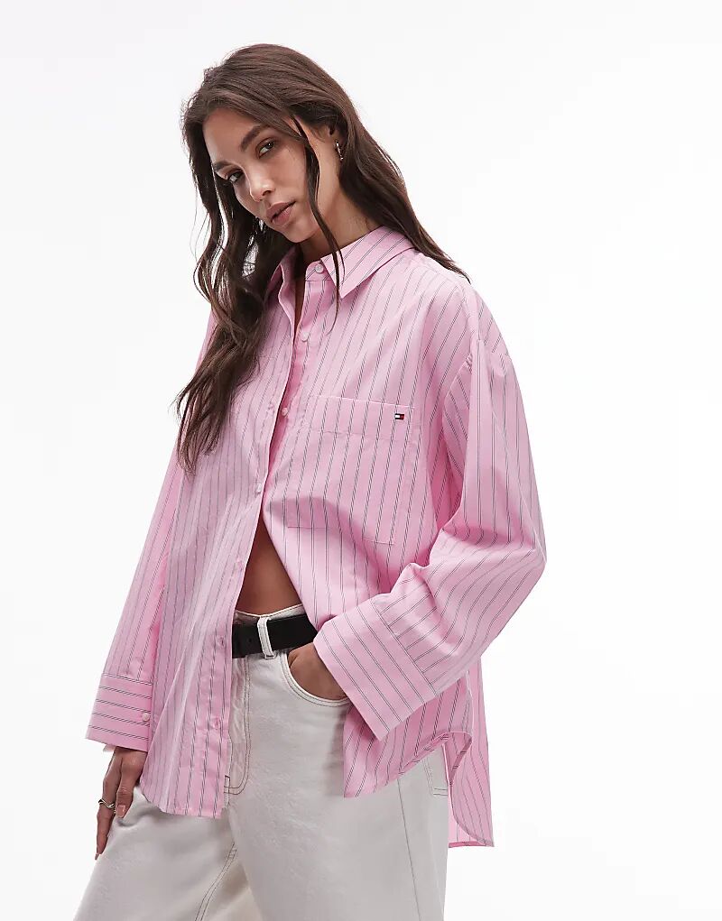 

Рубашка Tommy Hilfiger свободного кроя с регулируемыми манжетами светло-голубого цвета