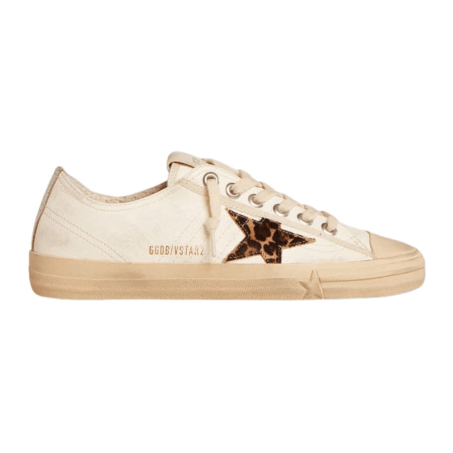 Женские кроссовки Golden Goose V-Star LTD с леопардовым принтом и серебристой вставкой на пятке