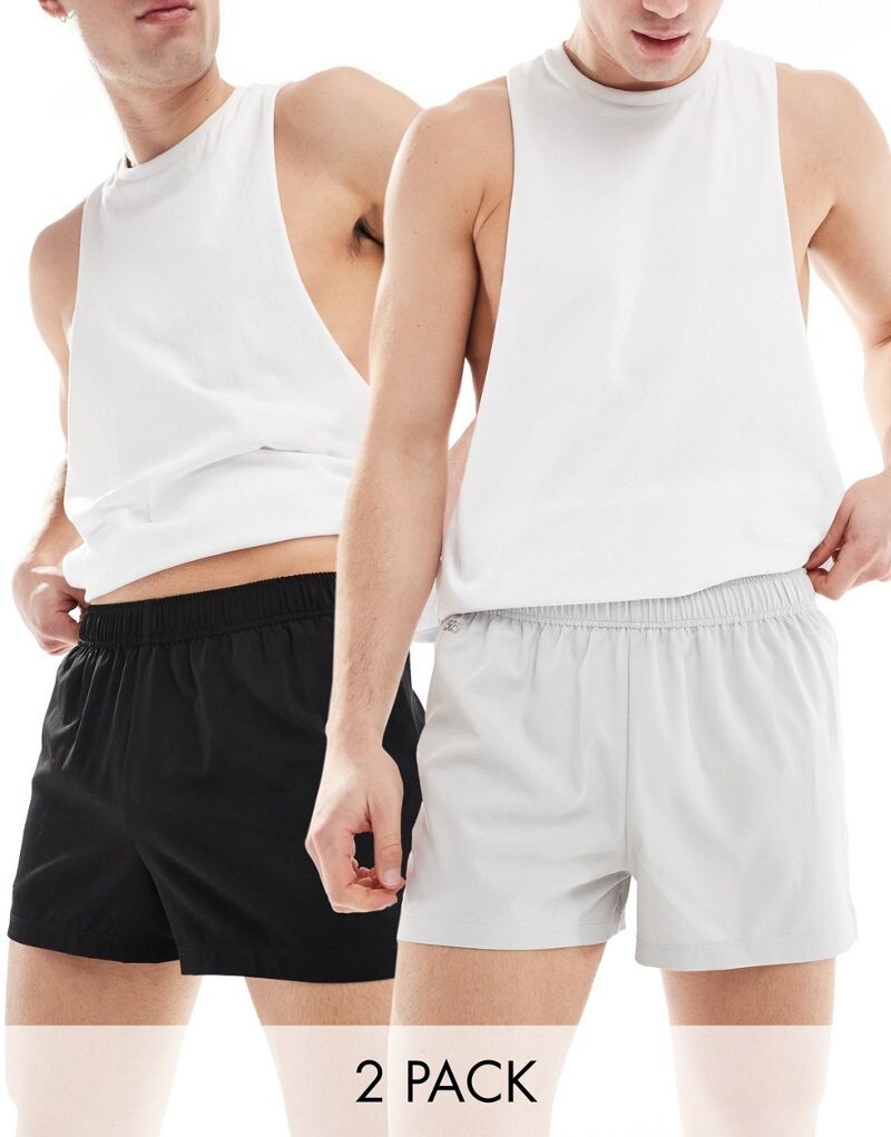 

ASOS 4505 – Icon – комплект из 2 пар быстросохнущих тренировочных шорт шириной 8 см черного и серебристо-серого цветов