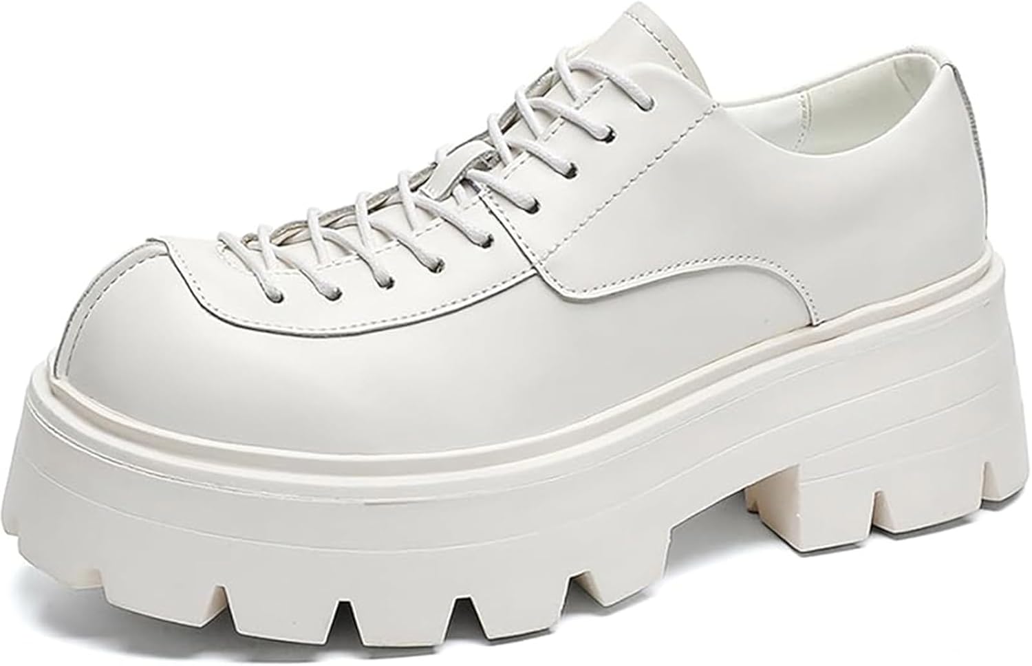 

Мужские кожаные дерби на платформе, оксфорды с круглым носком, массивным каблуком, без шнуровки, формальная обувь для бизнеса и офиса Xinduoyu, белый