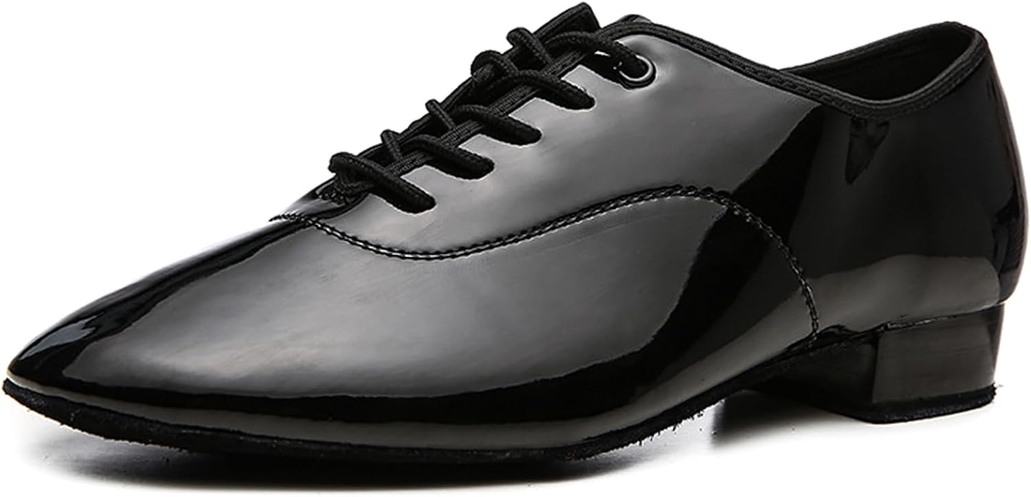 

Мужские кожаные балетные туфли для бальных танцев на шнуровке, современная модель, низкий каблук 2,5 см для джазовых, танго и латинских танцев Hiuzylqx, черный