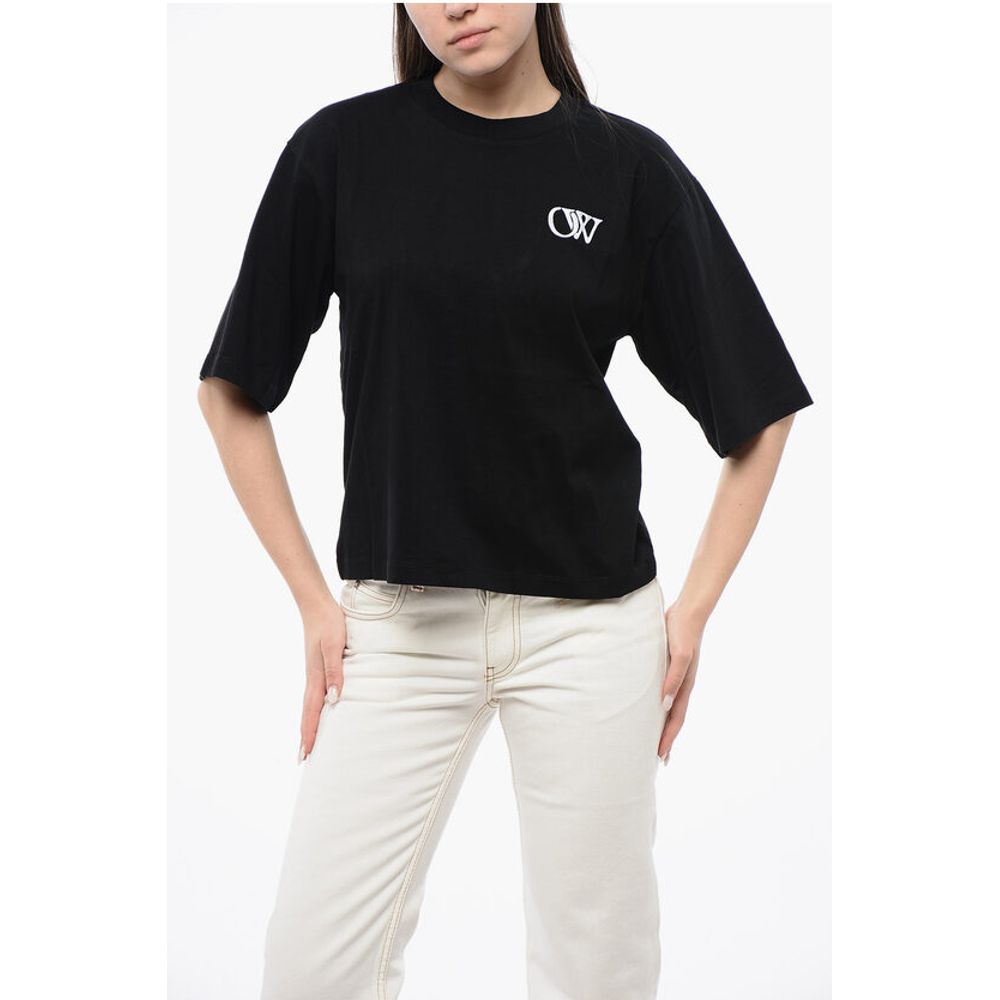 

Футболка из хлопка с круглым вырезом и контрастной вышивкой Off-White, Black