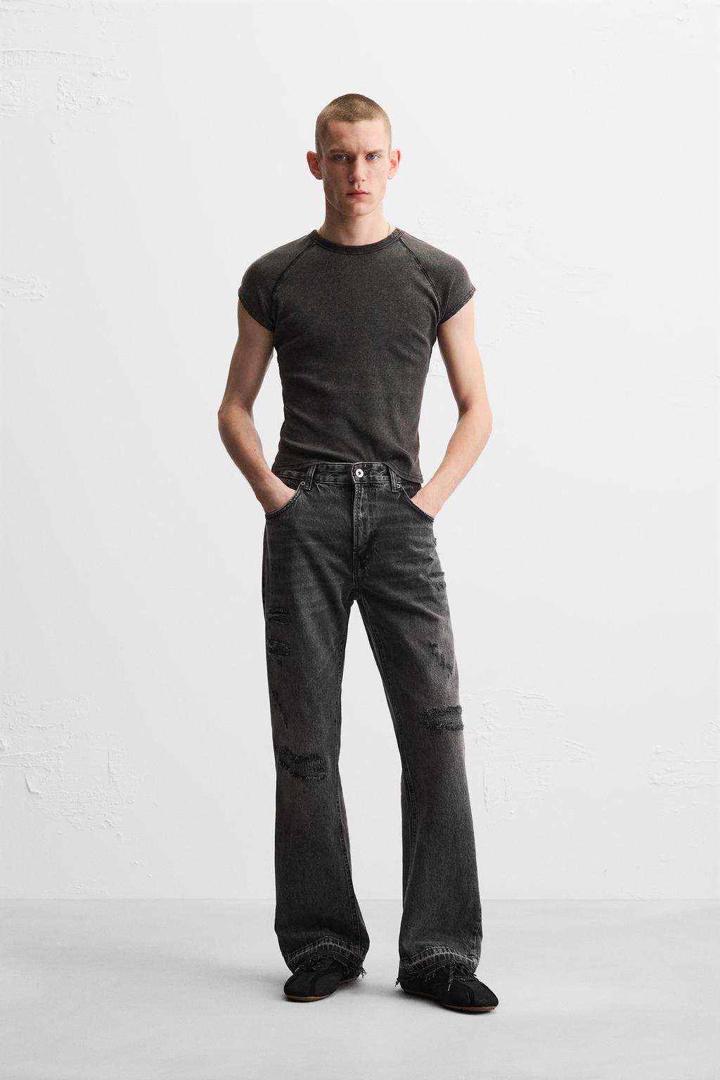 

Рваные расклешенные джинсы ZARA, черный