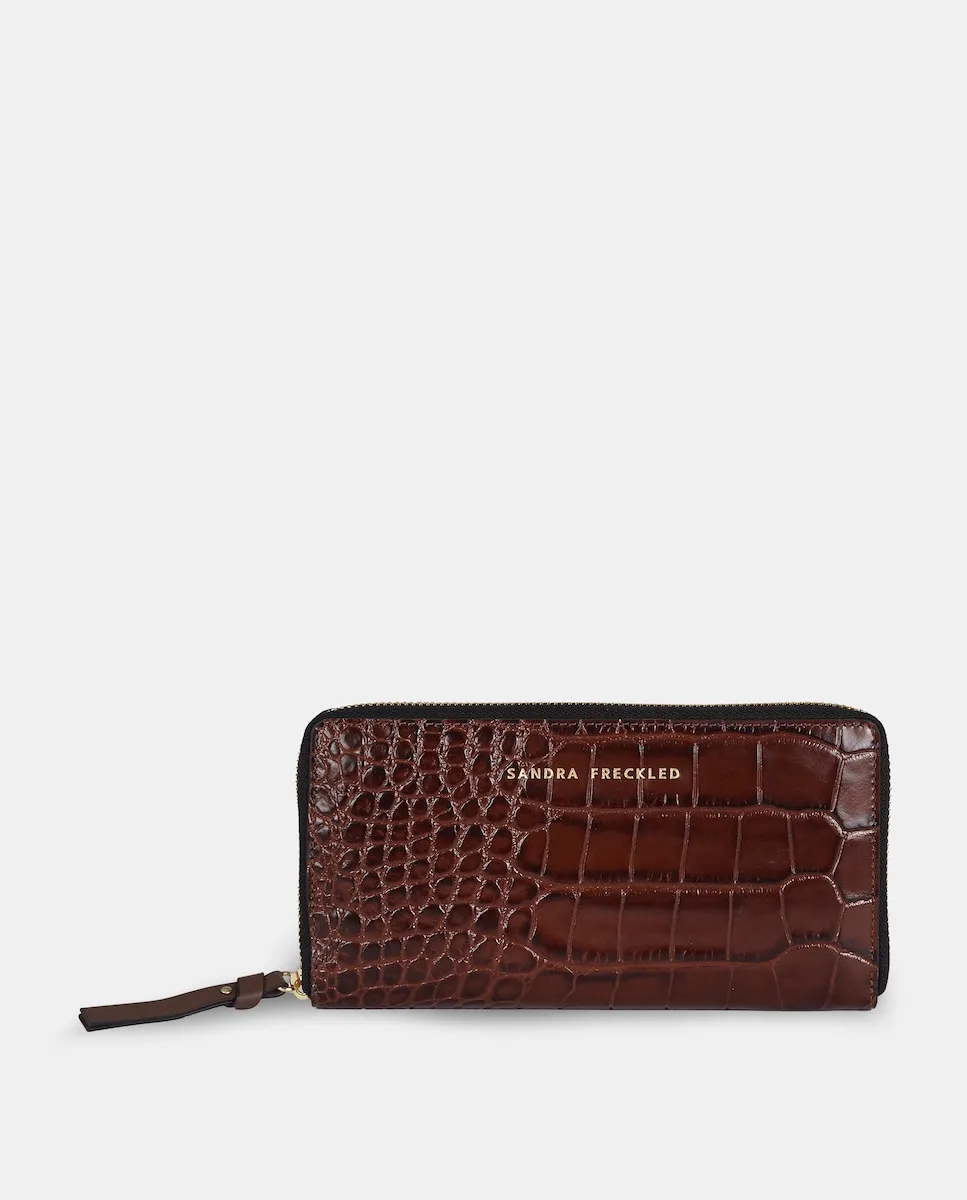 

Большой женский кошелек с застежкой-молнией из тисненой кожи Sandra Freckled, темно-коричневый