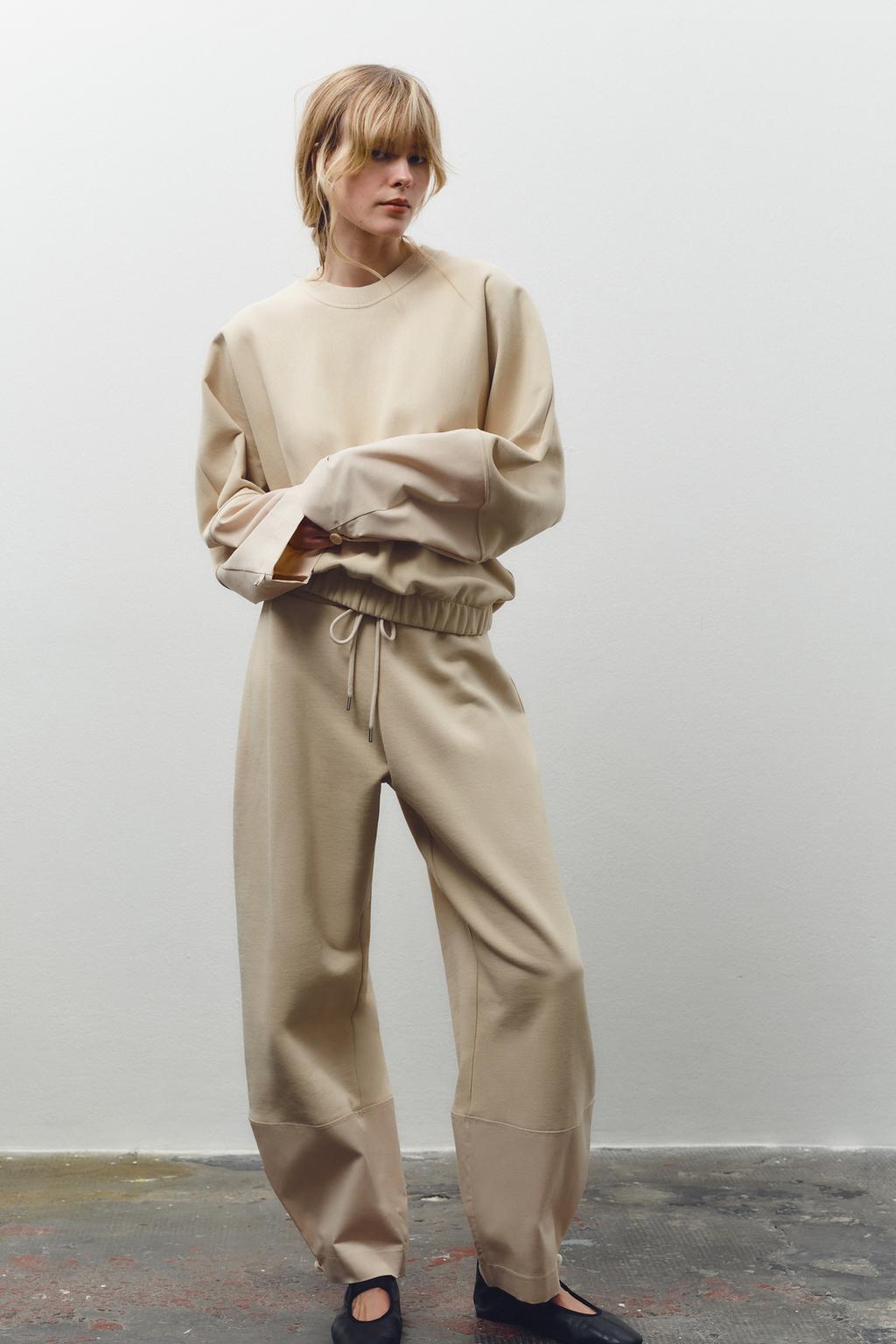 

Контрастные брюки ZARA, песочный