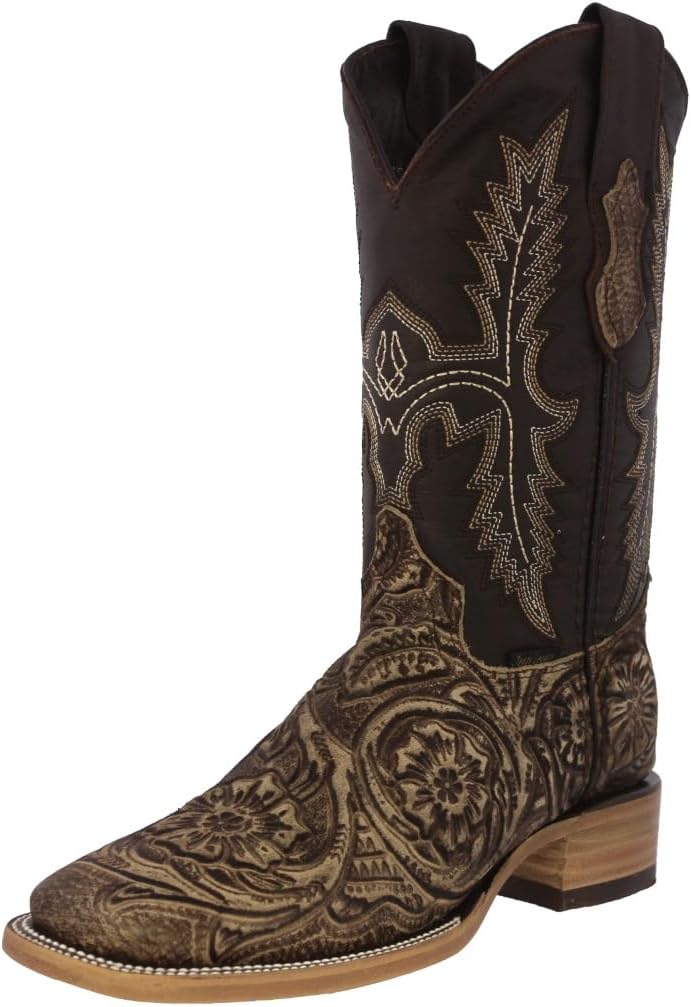 

Мужские сандаловые ковбойские сапоги Texas Legacy с ручной резьбой по коже, цветочный узор, квадратный носок, Sand