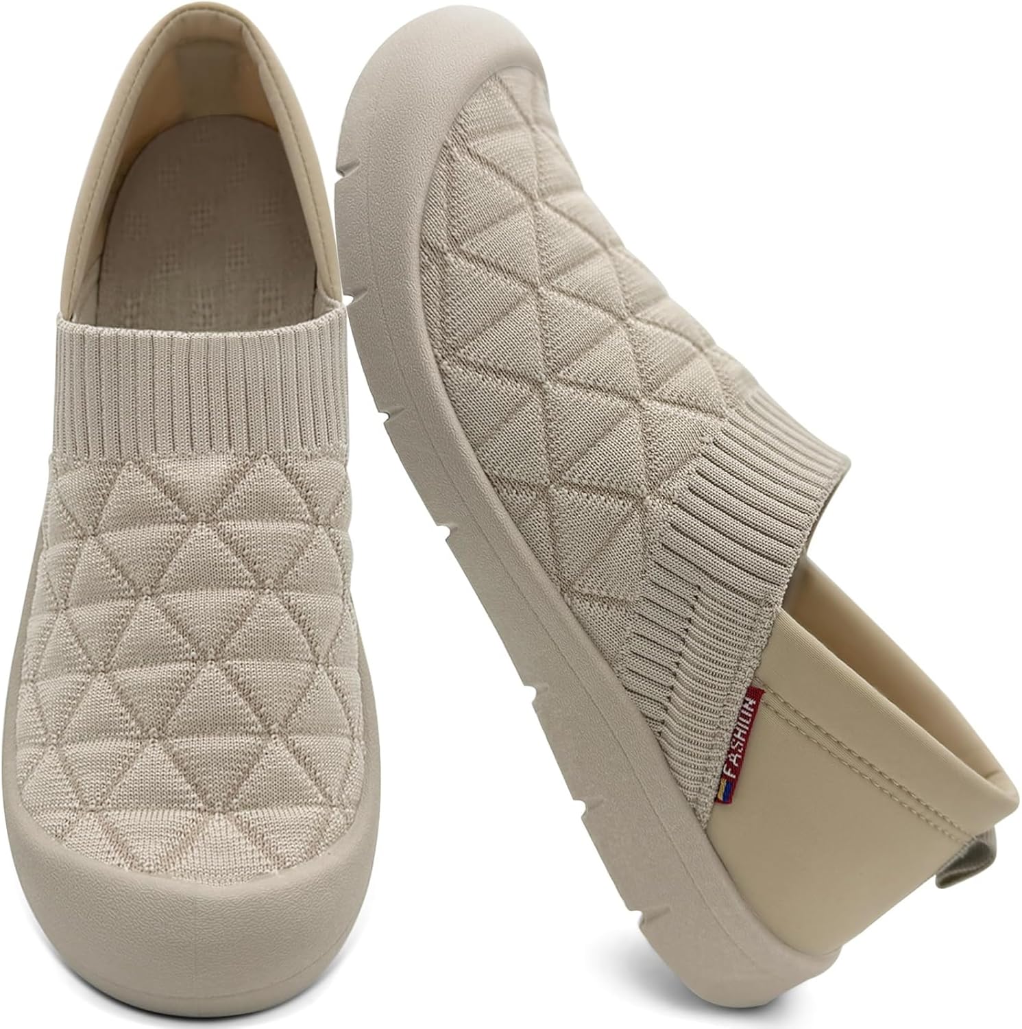 

Мужские и женские тапочки с вязаным манжетом, закрытой пяткой, минималистичного дизайна, удобные для ходьбы, повседневные тапочки-слипы, модные кроссовки, дышащие лоферы на ножку Kvotuu, бежевый