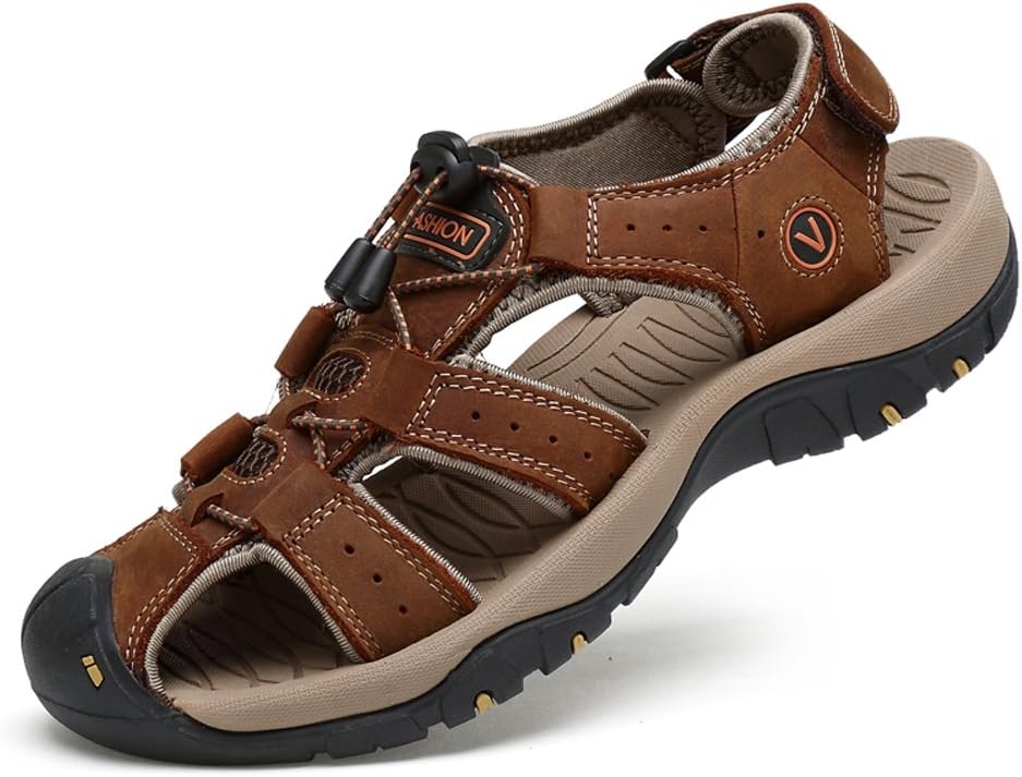 

Мужские сандалии Asifn, кожаные пляжные туфли Baotou, повседневные, большого размера, с ремешком типа «рыбак», для походов, коричневый