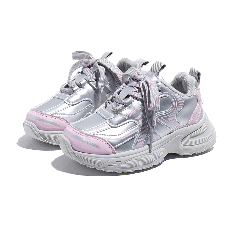 Детские повседневные ботинки Synthetic Leather Slip Resistant Anti Kick Lightweight Cushioning Thermal Babaya, серебро розовый — фото 4