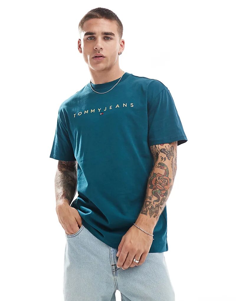 

Футболка с золотым линейным логотипом зеленого цвета Tommy Jeans