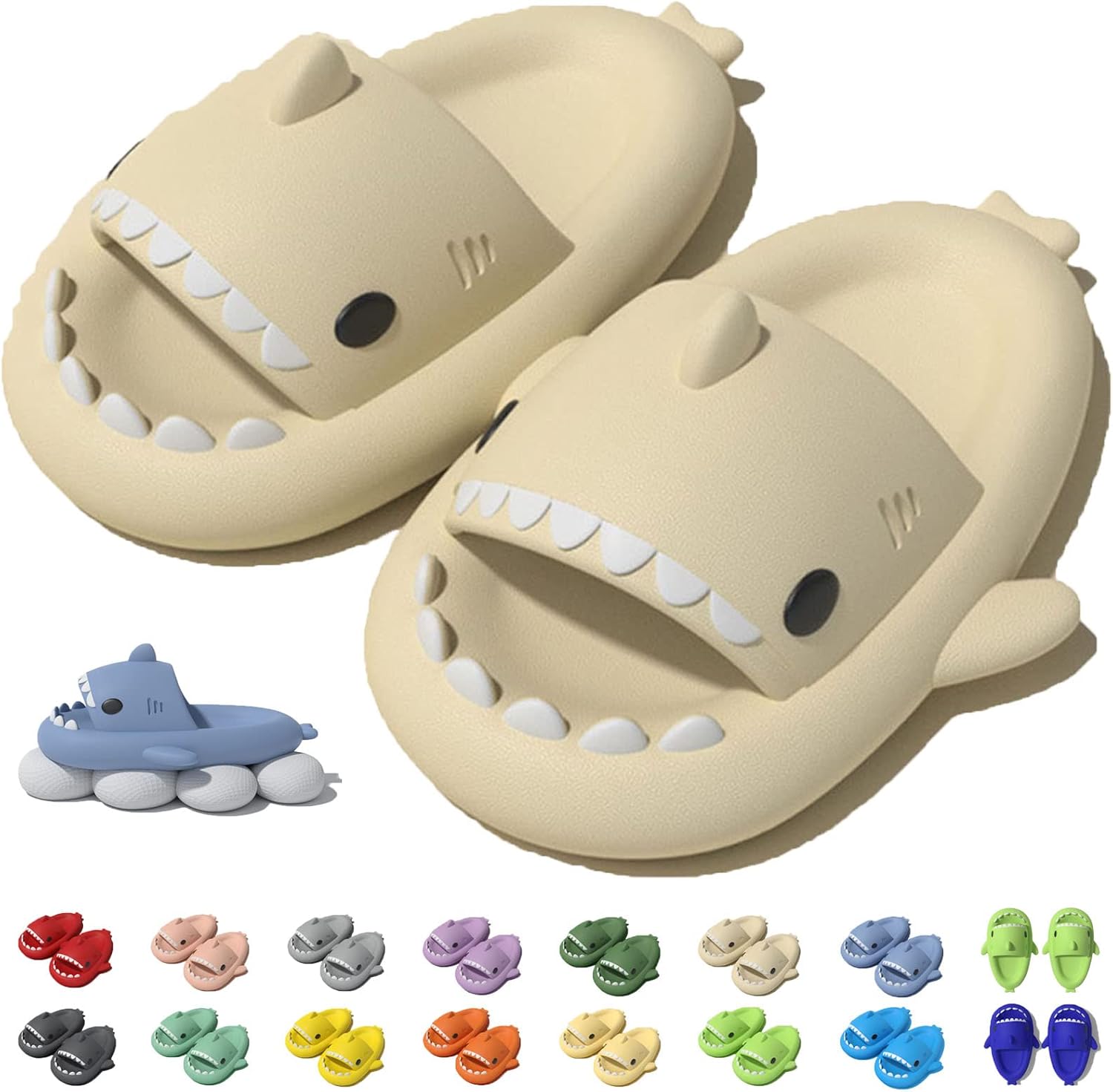 

Оригинальные шлепанцы Jfxgjuv Sharky, Нескользящие шлепанцы Shark с подушкой, сандалии для мужчин, женщин и детей, бежевый
