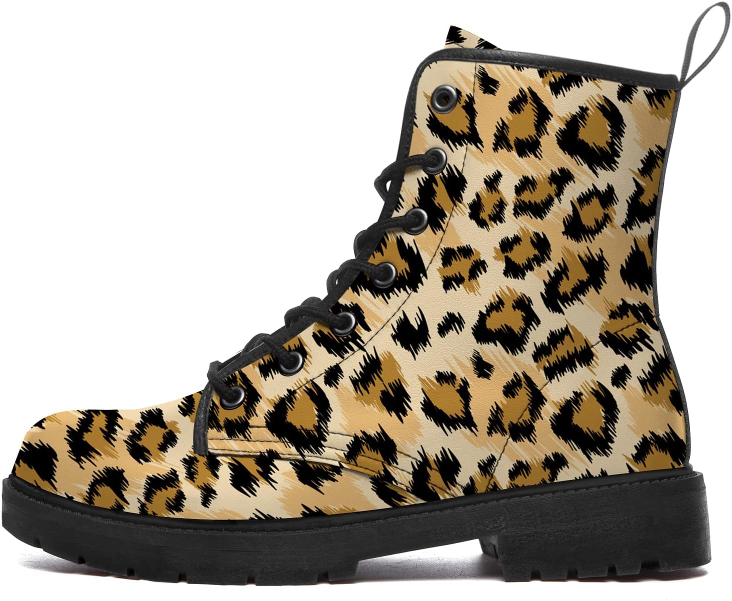 

Женские и мужские ботинки с леопардовым принтом, военные ботинки из PU-кожи, ботильоны на шнуровке с принтом гепарда, подарки для нее и для него Generic, коричневый