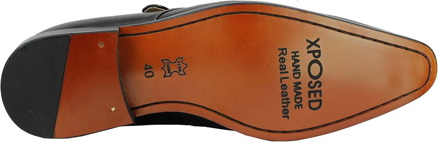 Мужские лоферы-монки Xposed Monk Strap Oxford из полированной кожи, коричнево-черного цвета, в стиле smart casual для офиса и повседневной носки — фото 4