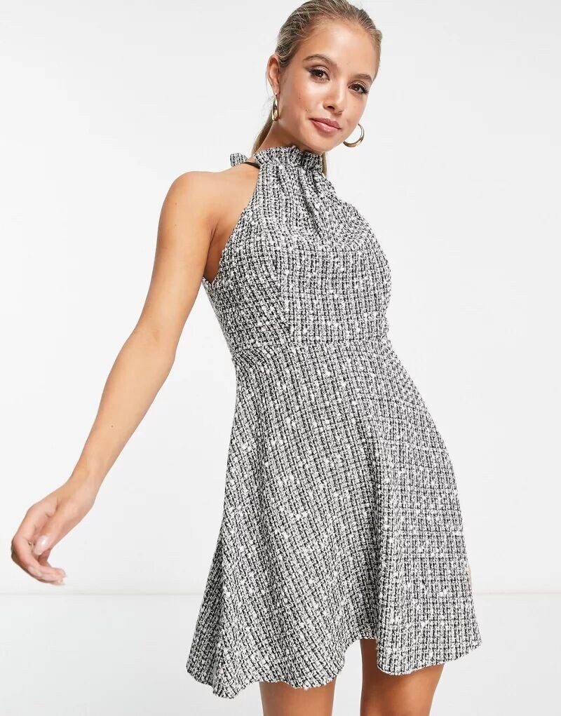 

Укороченное платье цвета хаки-букле ASOS
