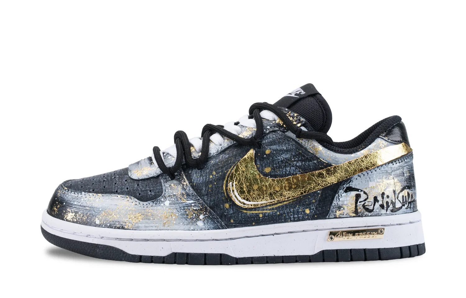 Кроссовки скейтбордические Nike Big Low черно-золотые — фото 3