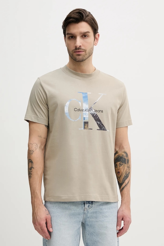 

Хлопковая футболка Calvin Klein Jeans, бежевый