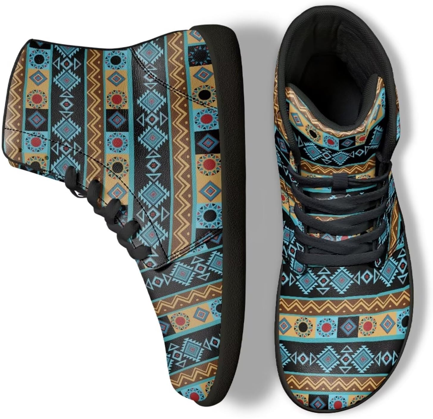 

Кроссовки Binienty High Top Barefoot для женщин и мужчин, модные с нулевым перепадом, водонепроницаемые походные ботинки из ПУ-кожи, Aztec Mandala